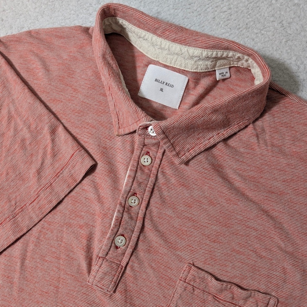 Billy Reid Polo Shirt Mens XL Orange/Pink Striped‎ Cotton S/S Pocket 203-247